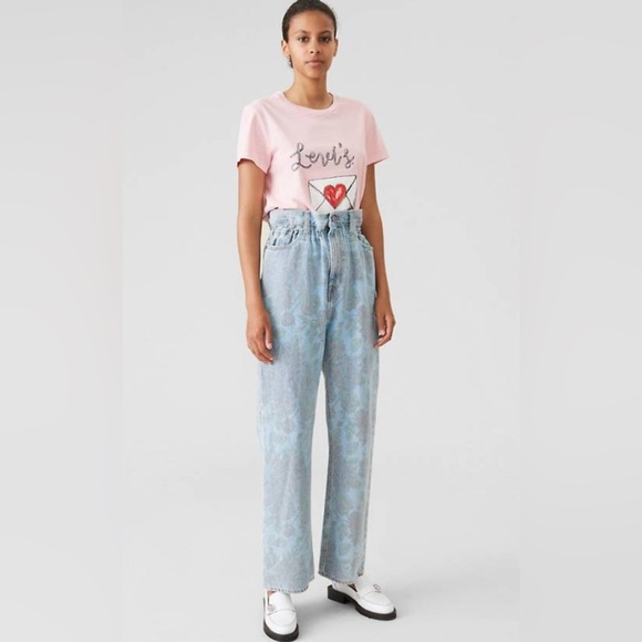 Levi x Ganni paper bag Wide Leg Jeans with High Waist - Picture 1 of 9